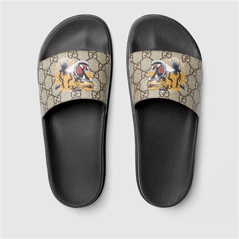 mens gucci supreme tiger slides|gucci tiger slide sandals brown.